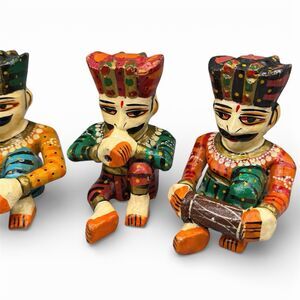 Handmade Rajasthani Musician Figurines | Wooden Hand-Painted Bawla Folk Art